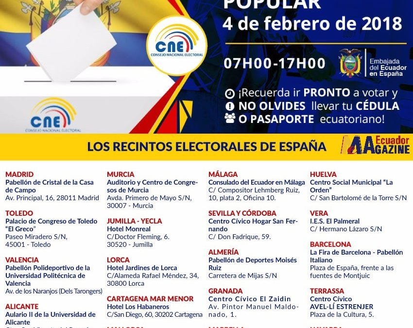 Ecuatorianos en Madrid acudirán a las urnas el próximo 4 de febrero para participar en la Consulta Popular y Referéndum 2018